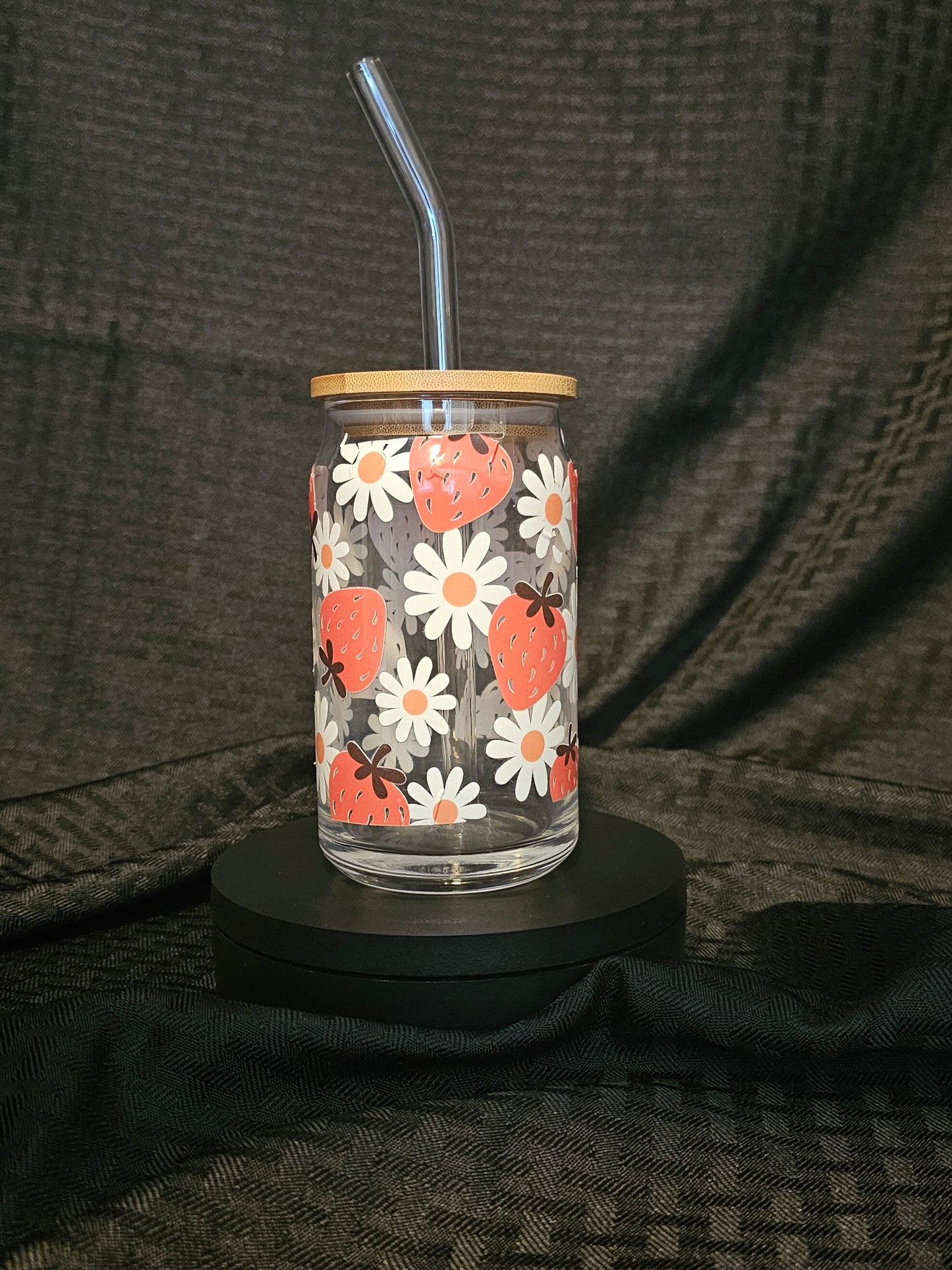 Strawberry Bloom Glass Can