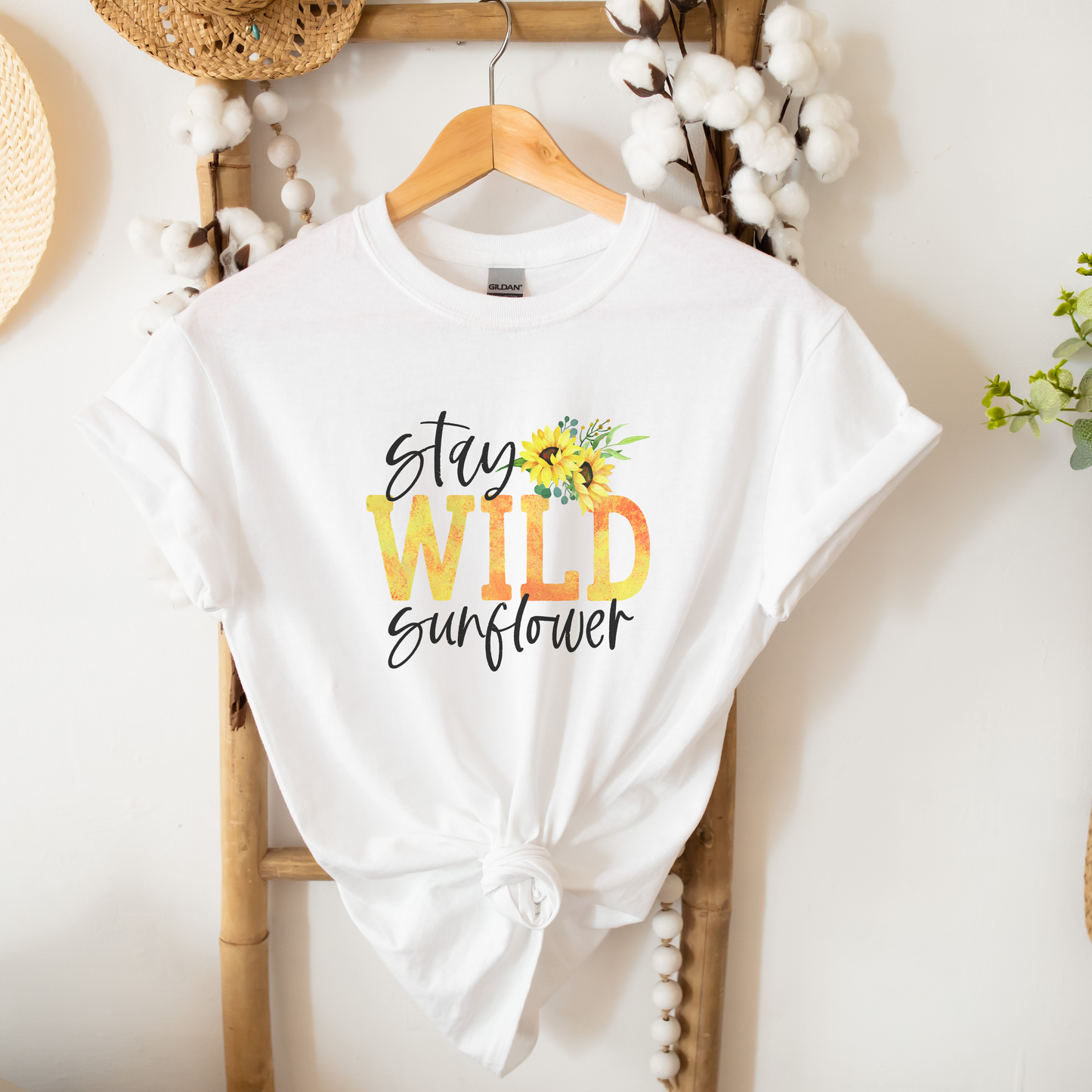 Stay Wild Sunflower T-Shirt, Floral T-shirt, Women Gift Tee, Motivational T-shirt, T-Shirt for Women Trendy, Gildan 5000